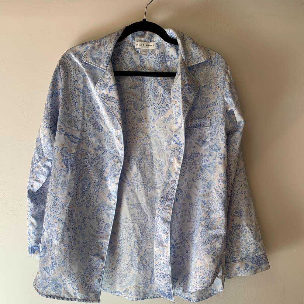 miss elaine silky button up pajama top